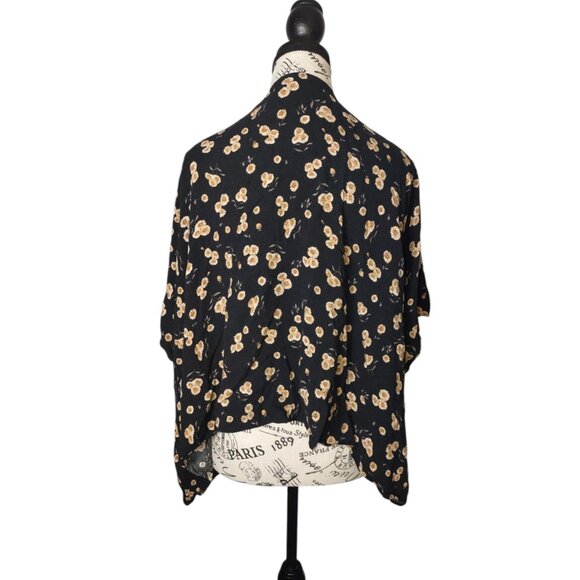 Brandy Melville Black Floral Open Front Drape Cardigan OneSize Effortless layers - Picture 2 of 6
